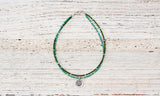 Silver Om anklet with double green
