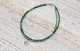 Silver Om anklet with double green
