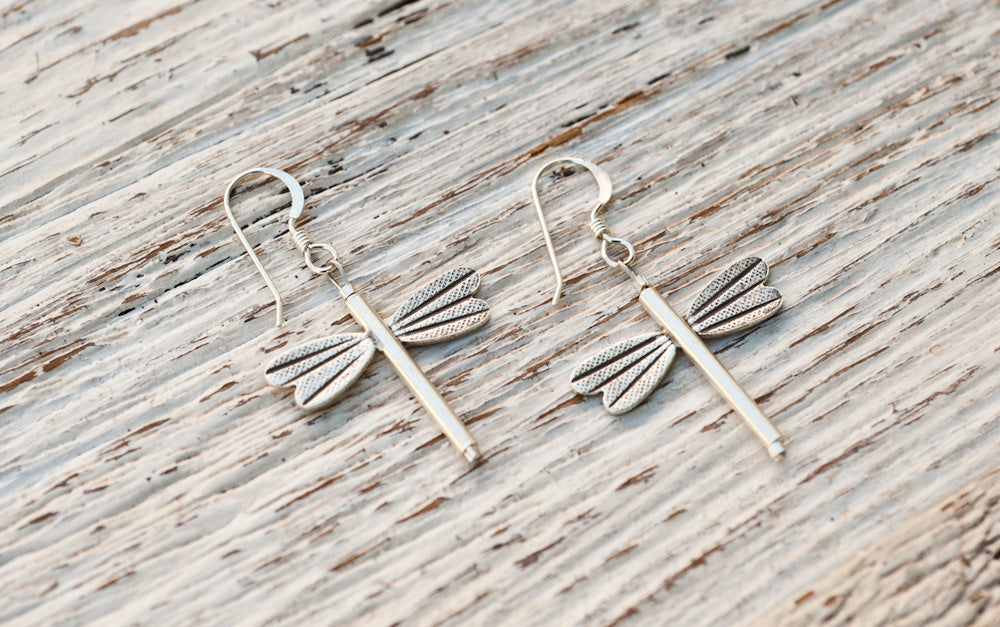 Silver dragonfly earrings
