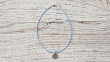 Silver Om anklet with sky blue