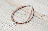 Silver Om bracelet with mauve and chocolate