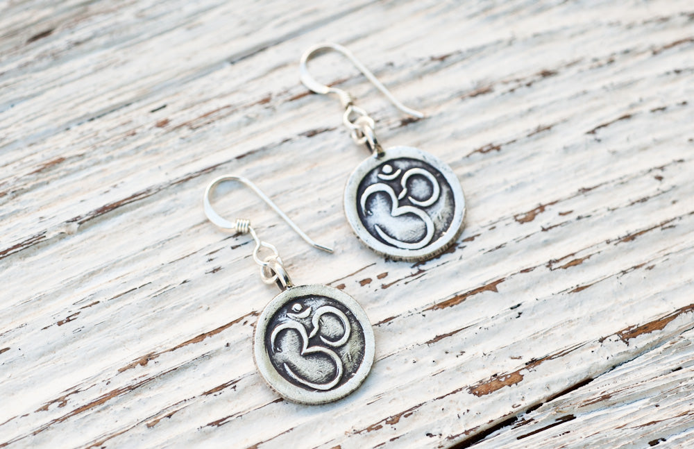 Silver Om earrings