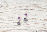 Silver Om earrings with amethyst