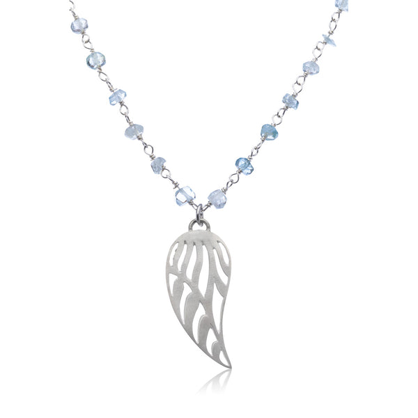 Aquamarine angel wing necklace | Small wing
