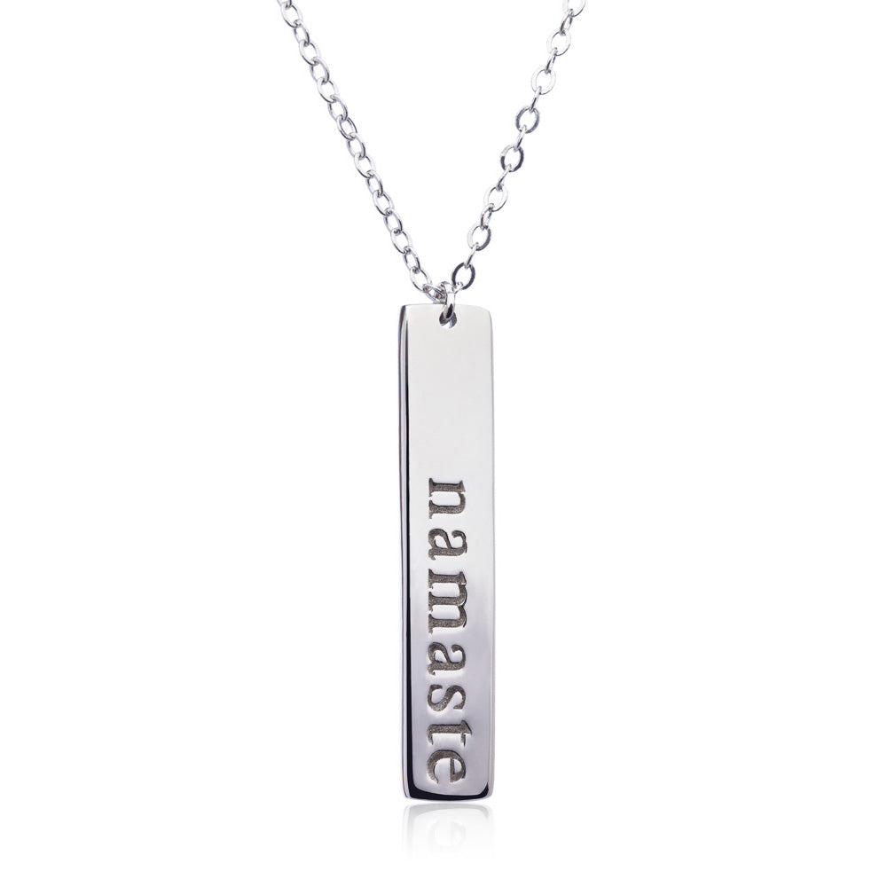 Namaste Bar Necklace | Vertical Sterling Silver
