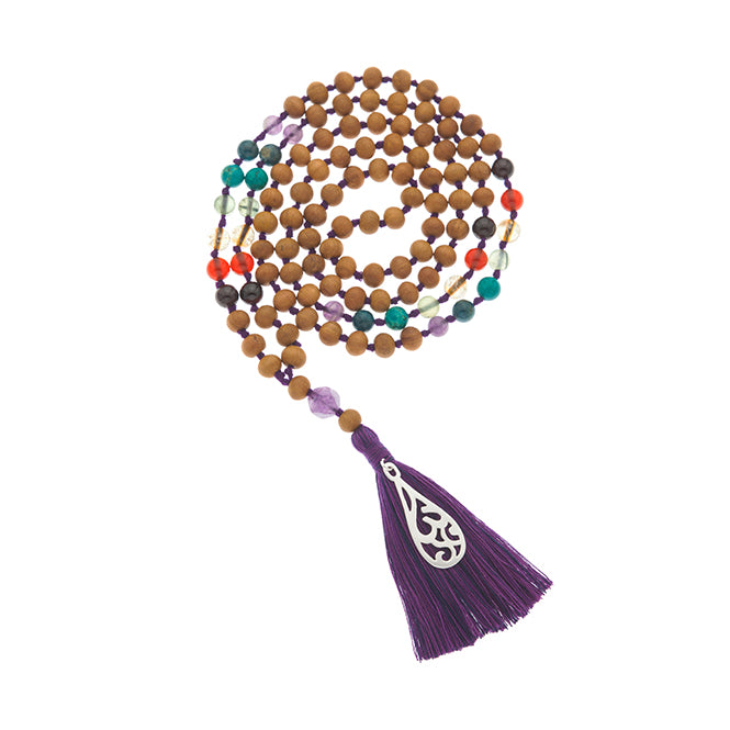 Seven Chakra gemstone and sandalwood Mala beads