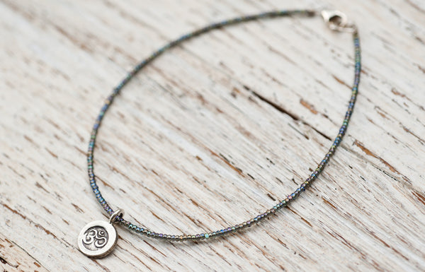 Silver Om anklet with silver