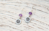 Silver Om earrings with amethyst